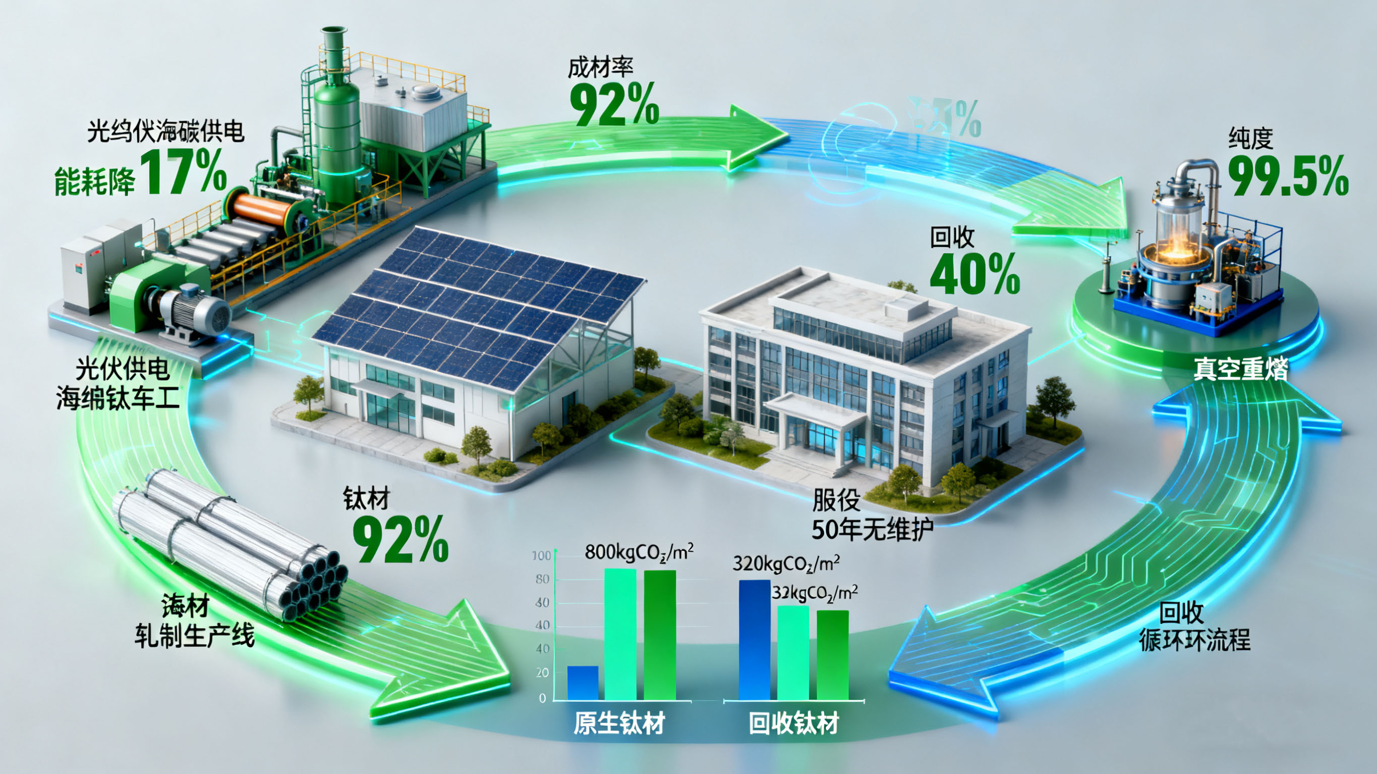 全生命周期低碳：建筑鈦材的綠色生產(chǎn)與循環(huán)利用技術(shù)進(jìn)展 —— 海綿鈦低碳冶煉、構(gòu)件回收工藝與碳足跡優(yōu)化的產(chǎn)業(yè)實(shí)踐